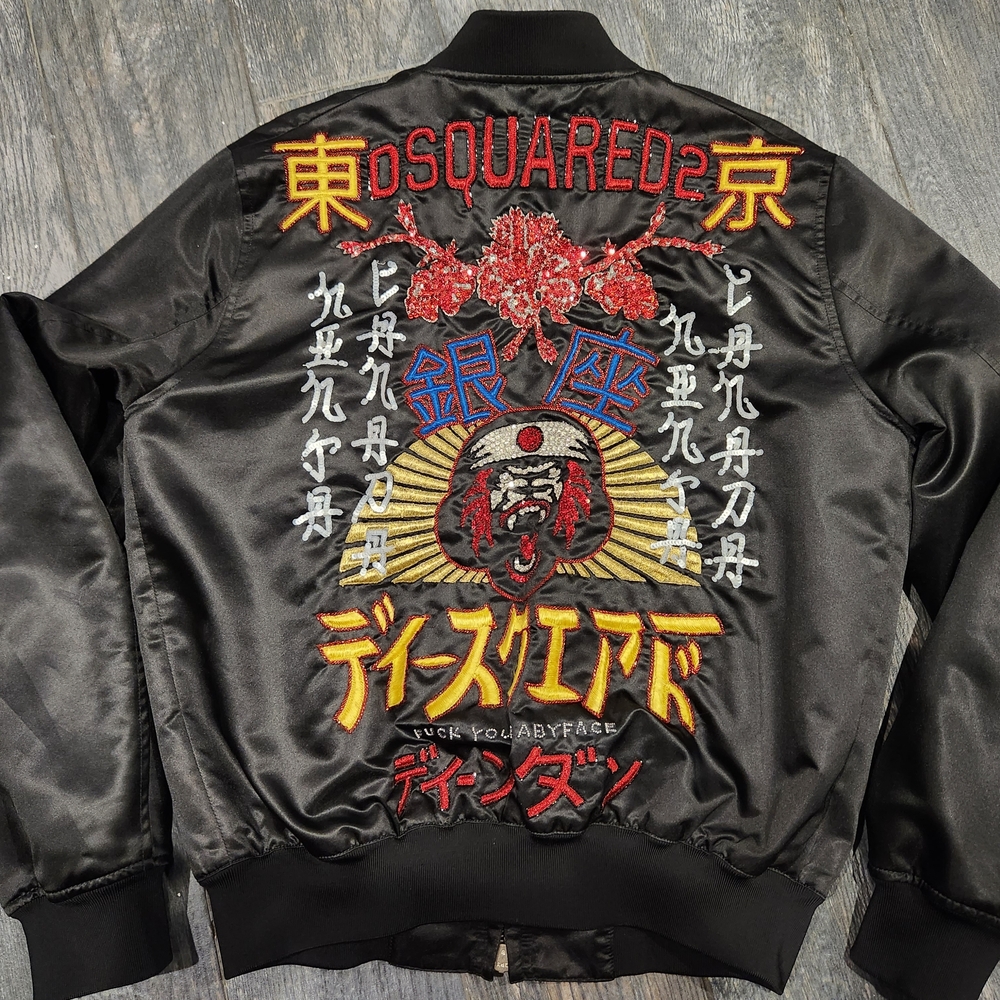 DSQUARED2 Black Multicolor Embroidered Bomber Jacket